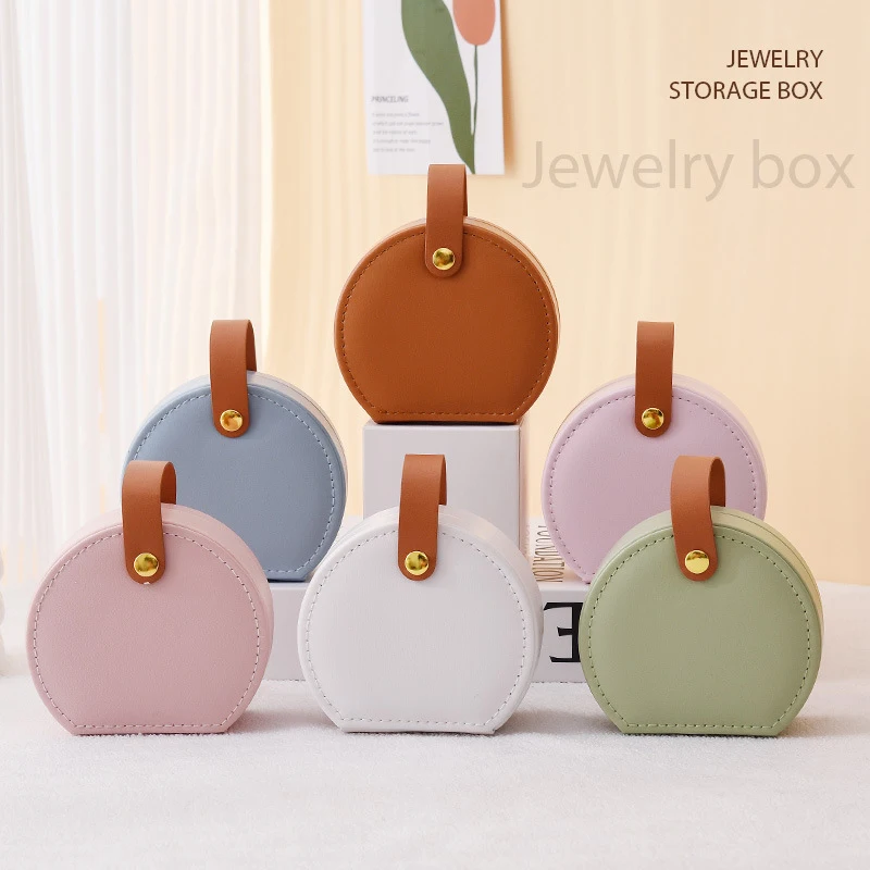 

Mini Jewelry Organizer Display Travel Jewelry Case Boxes Portable Box Semi-Circular Carrying Ring Portable Handbag Box Storage