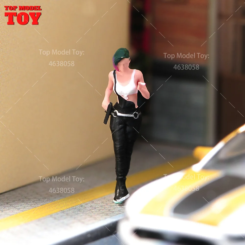 Painted Miniatures 1/64 1/43 1/87 Punk Cool Girl Smoking Judy Female Scene Figure Dolls Unpainted Model For Cars Vehicles