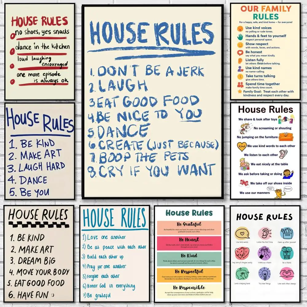 

House Rules Painting Calligraphy Canvas Poster Room Home Interior Wall Decoration Painting Art Mural Spaces