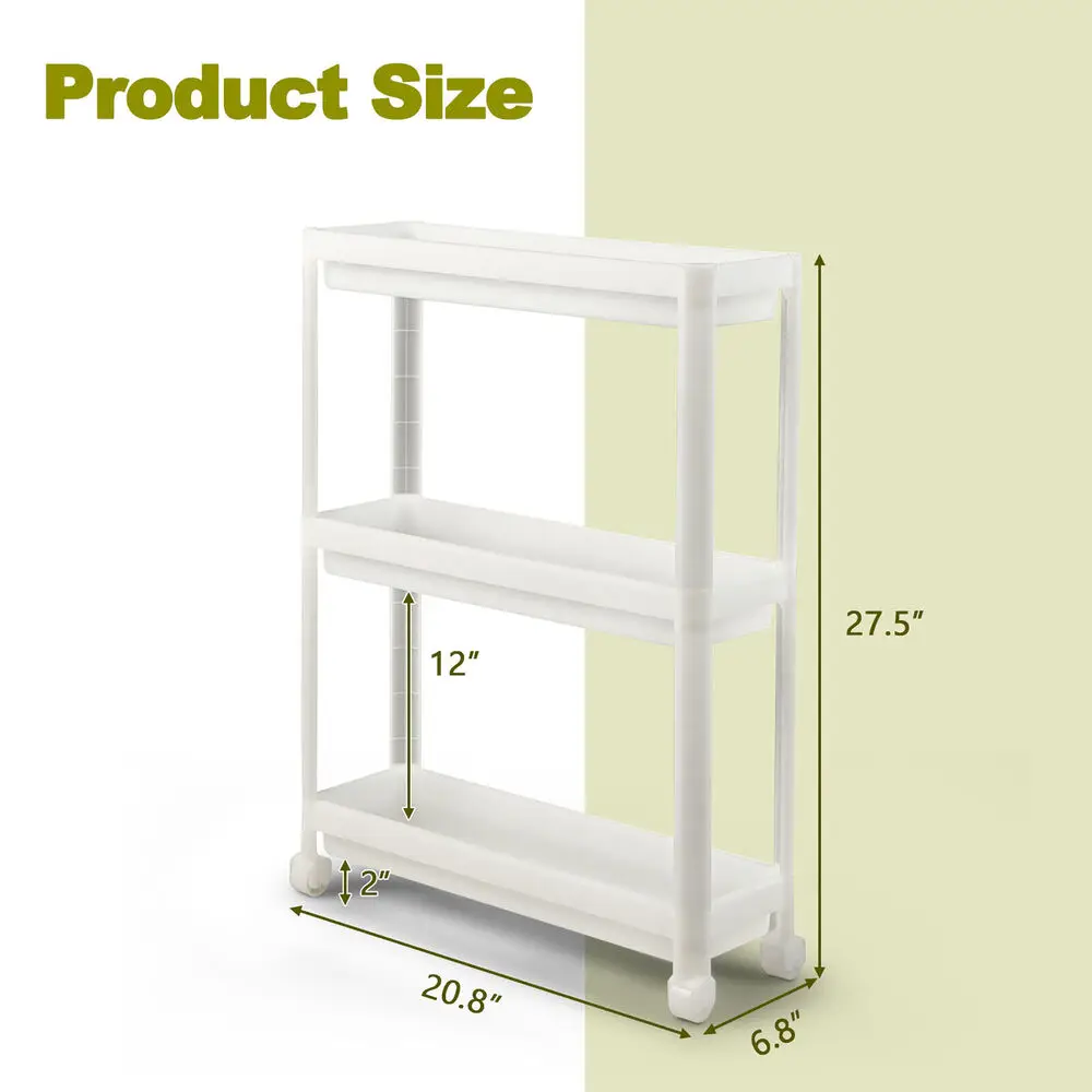 2PCS 3 Tier Slim Storage Cart Detachable Kitchen Organizer Rolling Utility Cart