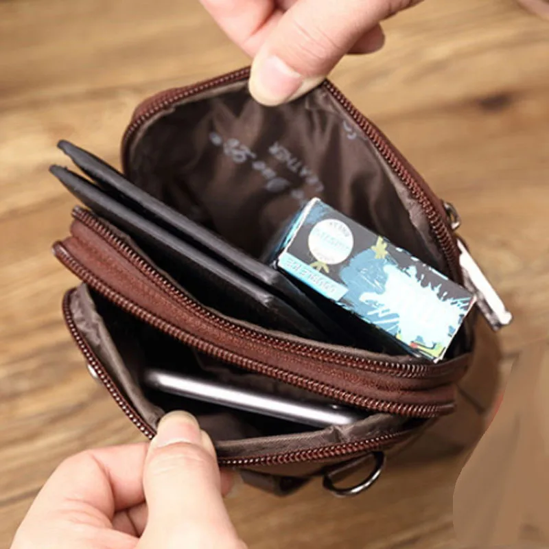 Imagem -05 - Bolsa de Cintura Masculina Bolsa de Couro Genuíno para Homens tipo Militar com Alça de Ombro para Celular