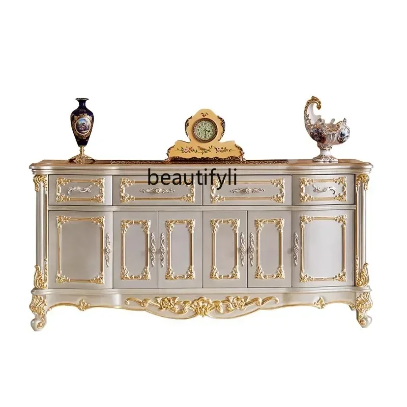 

European side cabinet all solid wood champagne dining room, living room sofa backrest tea cabinet