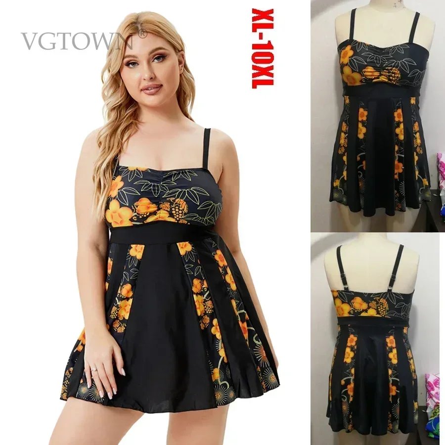 

New Super Plus Size 8XL 10XL Women's Swimsuits Beach Tankini Swimwear With Skirt Tummy Control Female