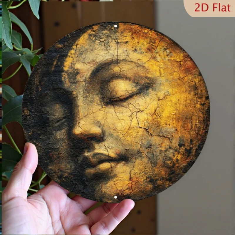 Vintage runde Aluminium-Metallschilder mit lächelndem Mond, Retro-Wanddekoration für Schlafzimmer, Wohnzimmer, Café, 20,3 x 20,3 cm
