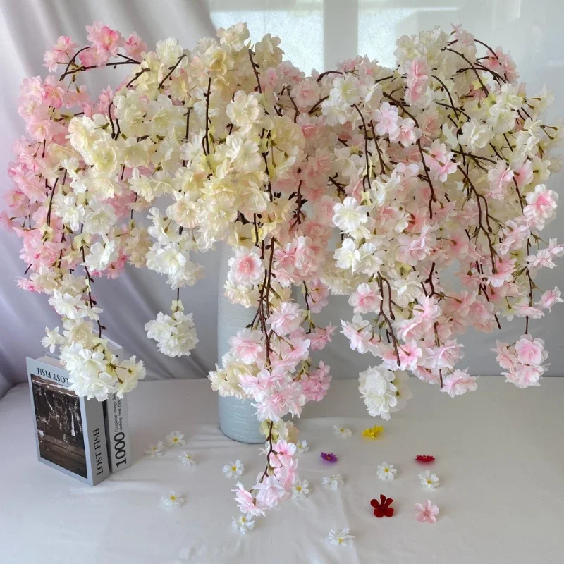 150CM 72 Artificial Hanging Cherry Blossoms for Home Decoration Silk Waterfall Cherry Blossom Vase Artificial Plants