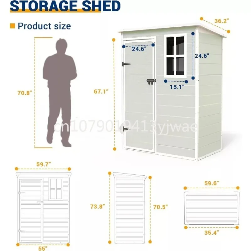 Outdoor Storage Shed 5x3 FT, Resin Garden Shed for Bike, Garbage Can, Tool, Plastic Outside Sheds & Outdoor Storage Storage Box