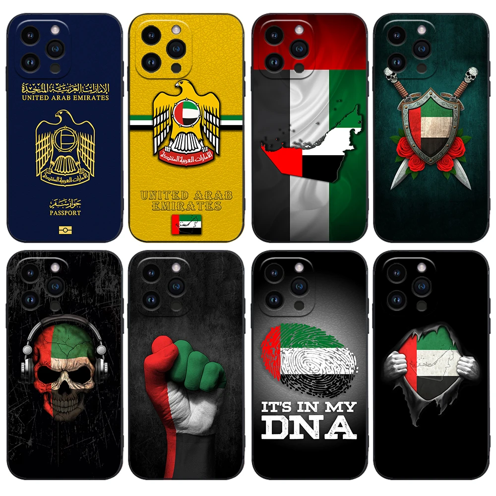 United Arab Emirates Flag Map Liquid Silicone Cover Case for iPhone 16 15 14 13 12 11 Pro Max XS XR Mini 7 8 6S Plus 5 SE