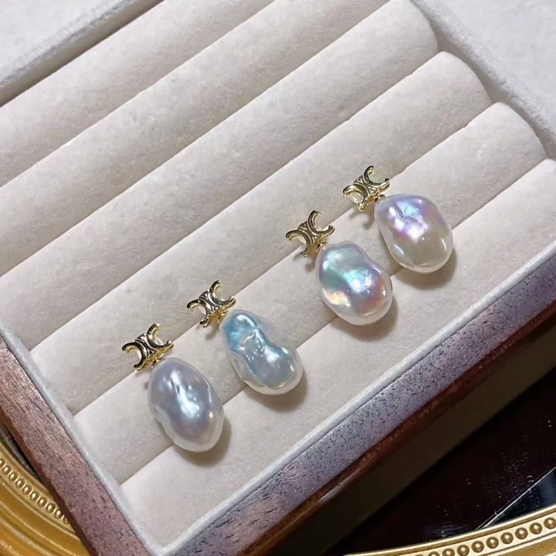 

SGARIT Baroque Pearl Earrings with Aurora Mermaid Iridescence 925 Sterling Silver Earrings Women's Jewelry Gifts