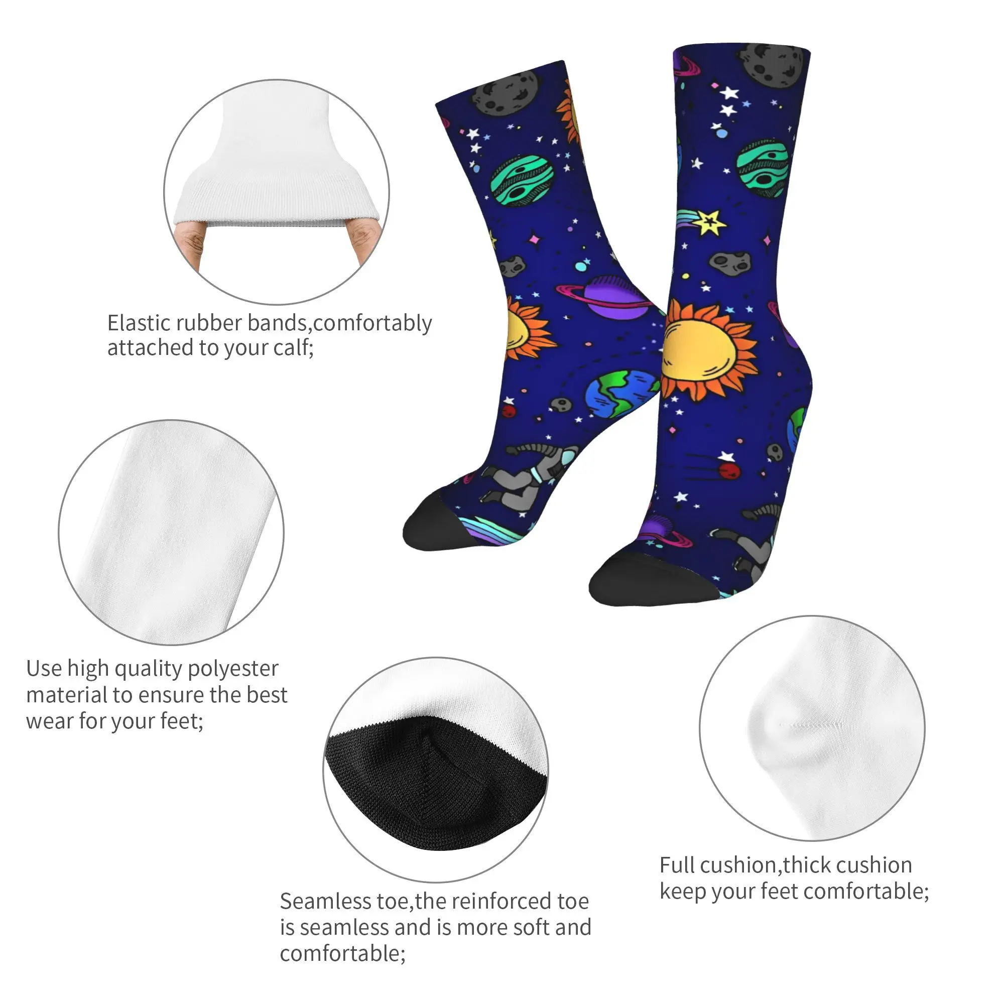 Unisex Men Socks Space Planet  Stockings Non Slip Comfortable Socks Spring Kawaii Design Running Socks