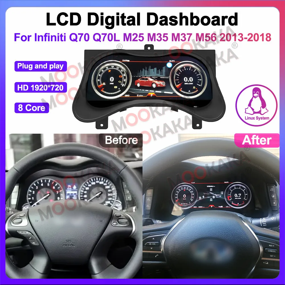 2 Din HD LCD Dashboard For Infiniti Q70 Q70L M25 M35 M37 M56 2013-2018 Digital Cluster Car Multimedia HeadUnit Meter Screen