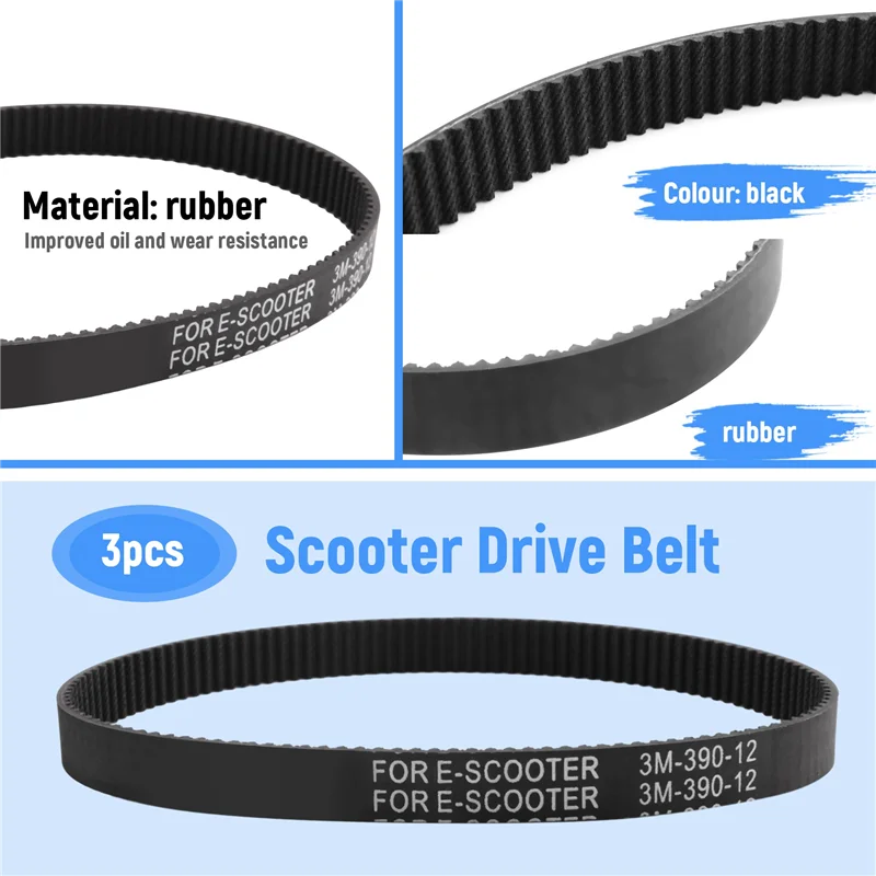 HOES-3Pcs 3M-390-12 محرك حزام دائم سميكة المطاط محرك حزام الملحقات ل دراجة كهربائية E-الدراجة سكوتر دراجة نارية
