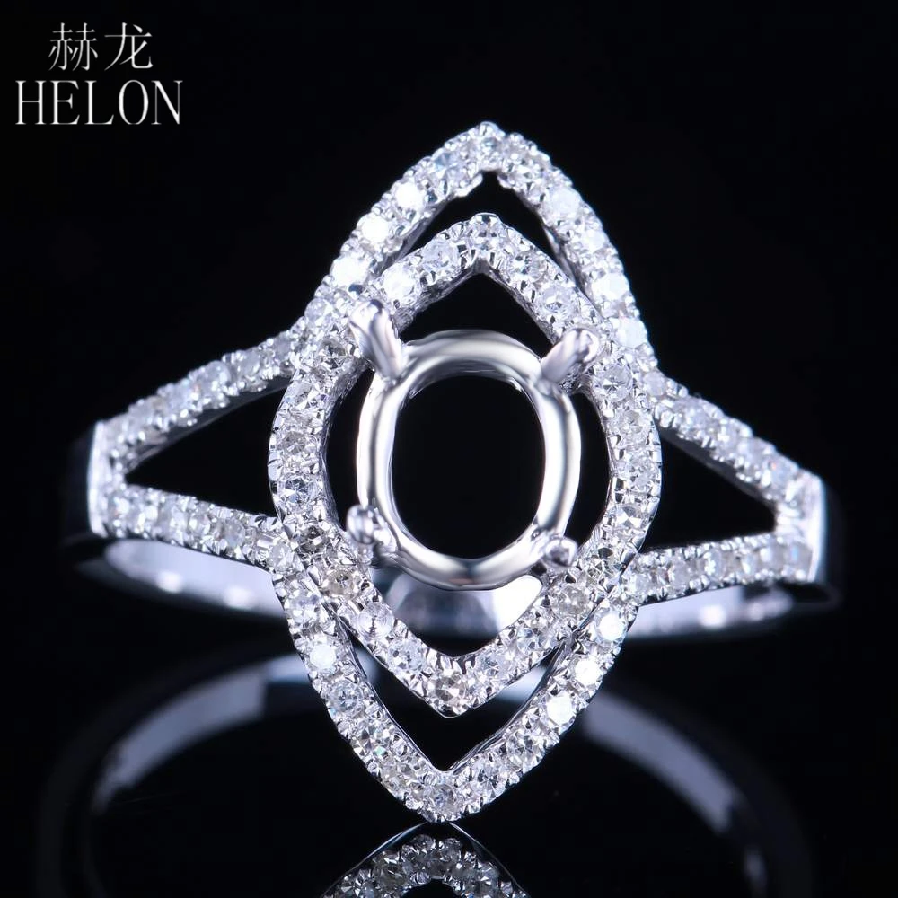 HELON Oval Cut 7x5mm Solid 14K 10k White Gold Natural Diamond Semi Mount Engagement Ring Setting Women Romantic Jewelry Gift