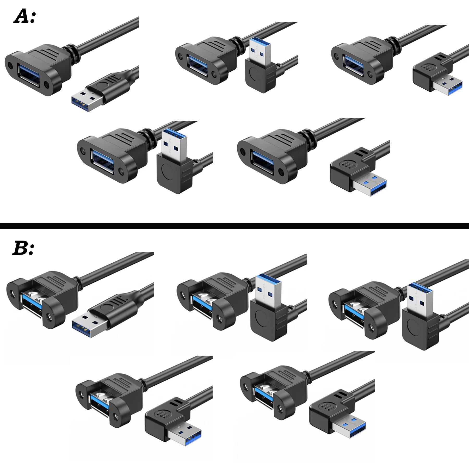 JavicTech  Panel Mount USB A 3.0 Extension USB Panel Mount Cable 5Gbps Data Transmit and Power Supply for Laptops PC etc