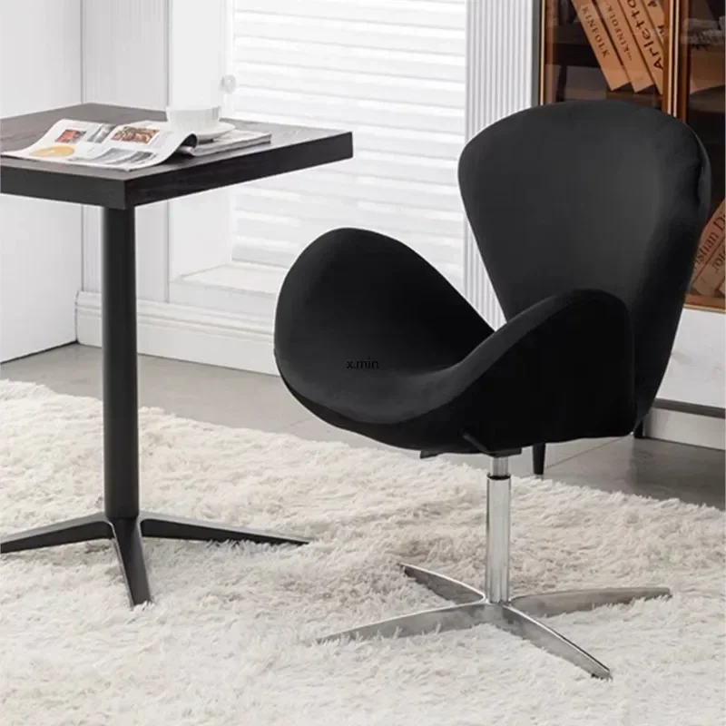 Swan Chair Fabric Sofa Chair  Leather Leisure Chair Dressing  Makeup Solid Color Cream Color Comfortable Lift Swivel