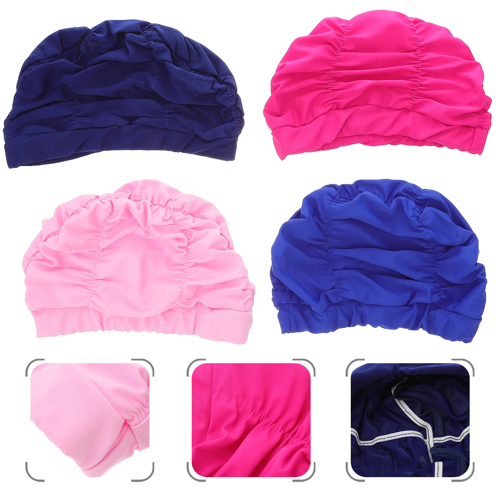 

4 Pcs Pleated Swimming Cap Waterproof Caps Fluffy Ear Sports Elastic Hat Nylon Child Men and Women