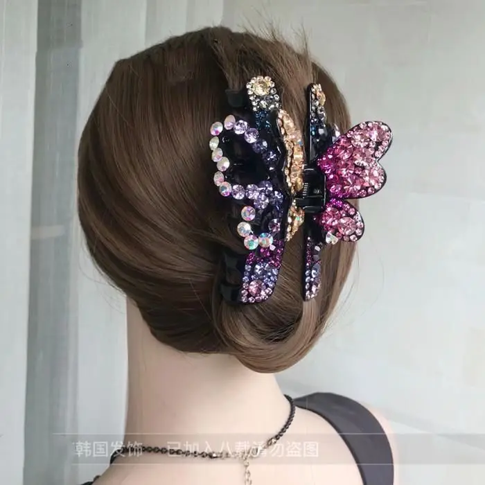

New Korean Style Rhinestone Crystal Hair Claw Clip for Women Elegant Vintage Updo Duckbill Top Hairpin Fashion Hair Accessory