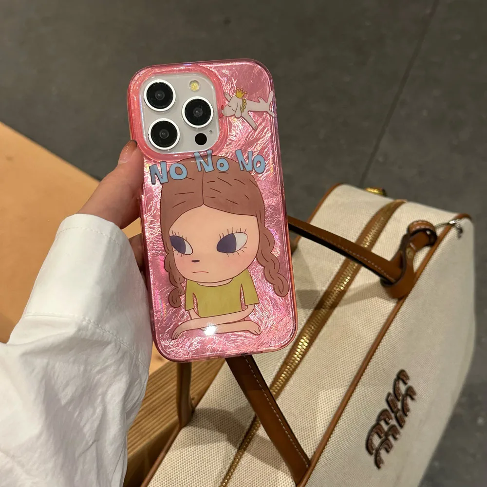 Pink yoshitomo nara phone case For iPhone 16 15 Pro Max 14 13 12 Pro Max pink iphone case nara case cute Cartoon Anime cover