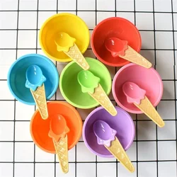 Ice Cream Bowl Set Double Layer Plastic Cup Creative Mixing Bowl Ice Cream Cone Shape DIY Ice Cream Tools Icecream Bowl Spoon