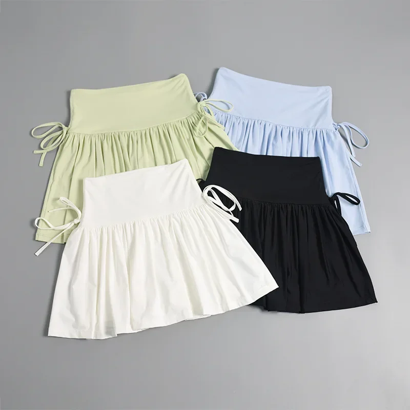 Sport Yoga Mini Skirt Quick Dry Fitness Tennis Pleated Half Length Side Drawstring High Waist Skirt Pants Outdoor Wear