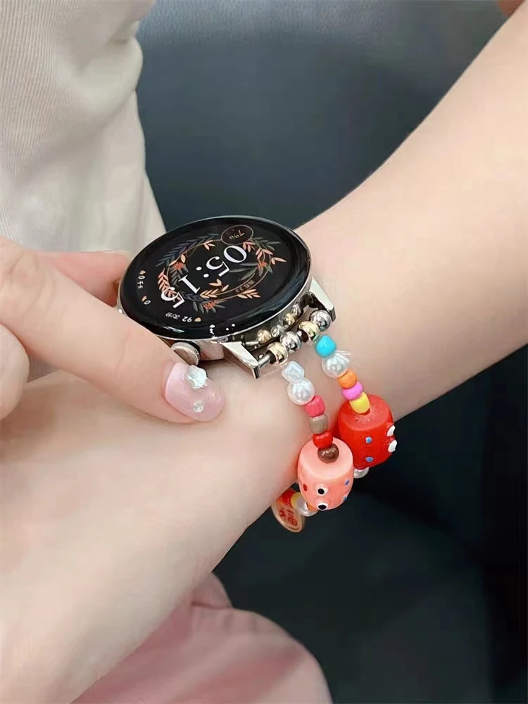 20 22 Cartoon Resin Strap for Samsung Galaxy Watch Active 3 4 5 Classic 40/44 41/45mm Beading Chain Band for Huawei GT 3 42/46mm