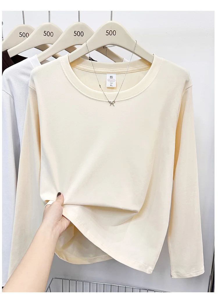 Neues Langarm-Vielseitigkeits-T-Shirt für Damen, Frühling Herbst 2026, O-Ausschnitt, Einfarbig, Basis-Layer-Oberteil, Damenkleidung, Y2k T-Shirt – Detail 17