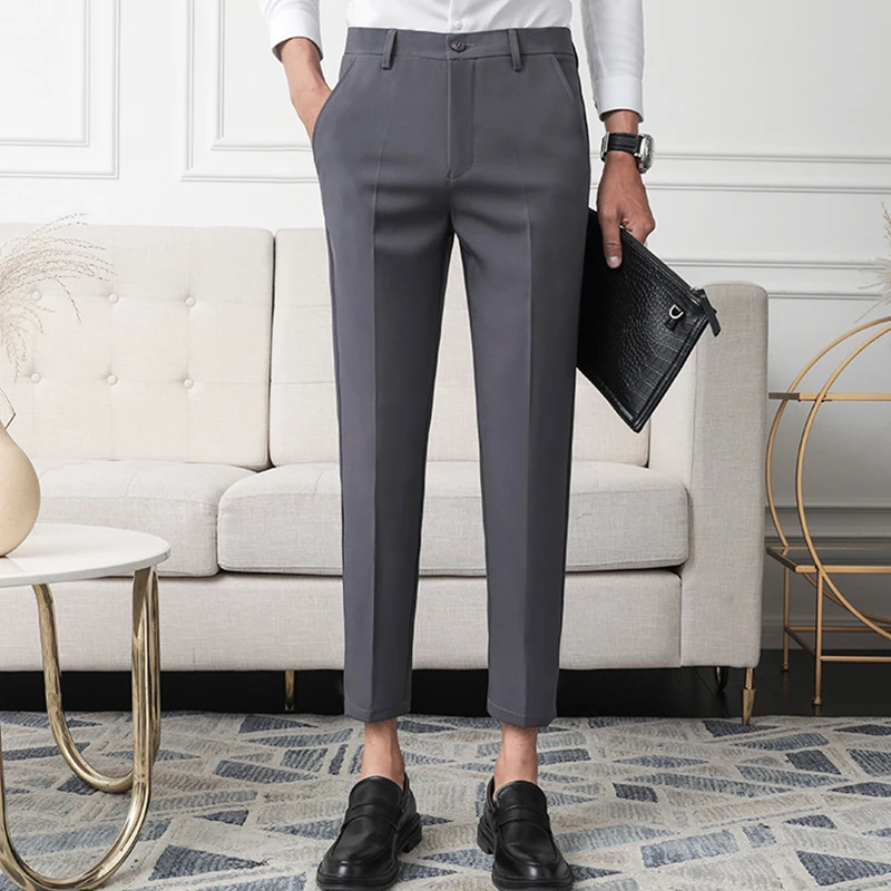 

Мужские повседневные брюки цвета хаки без глажки, однотонные, прямого кроя, укороченные, модные, для подростков, весенние, трендовые