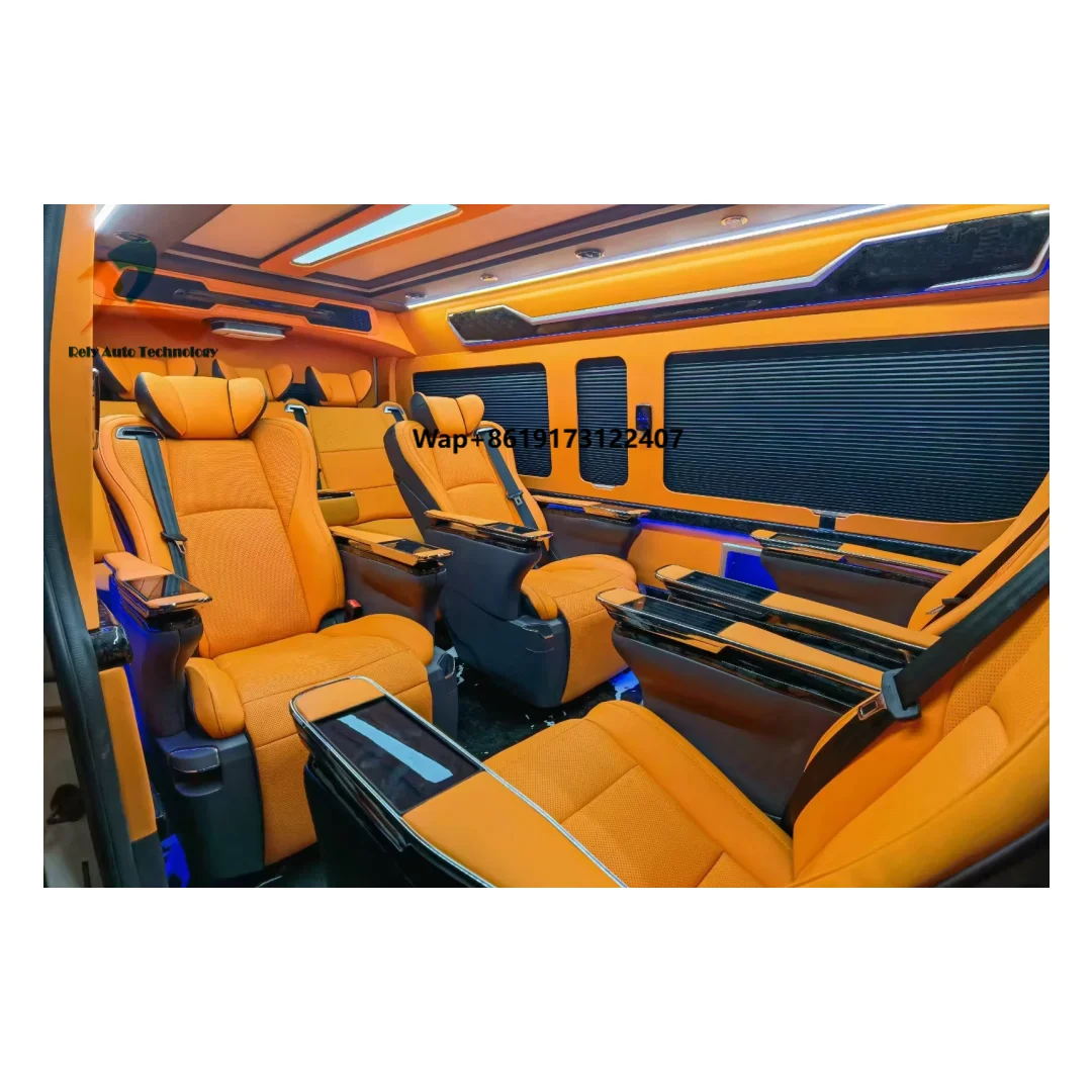 Luxury Leather Vehicle Interior Upgrade Kit with Modified Seats and Touch Screens for HiAce