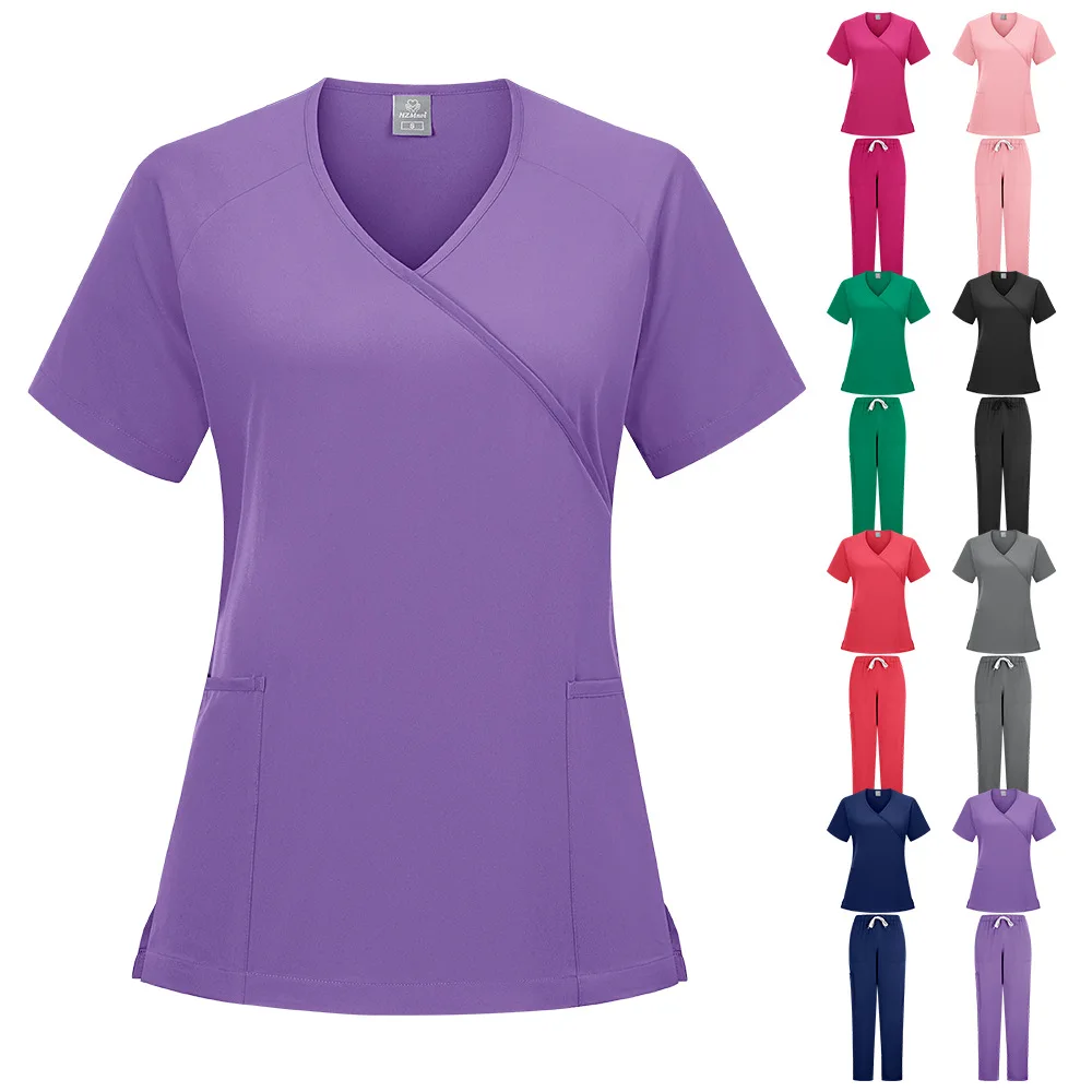 Medical Nurse Beauty Salon Workwear Clinical Scrubs Top + Pant Spa Doctor Nursing Tunic Suit Surgical Uniforms Woman Scrub Set