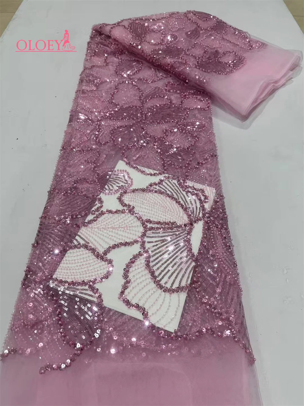 Najnowsza gorąca sprzedaż Moda Afryka Koronkowa tkanina Wysokiej jakości ręcznie robiona koronka z haftem z koralikami Cekiny Impreza na suknię ślubną