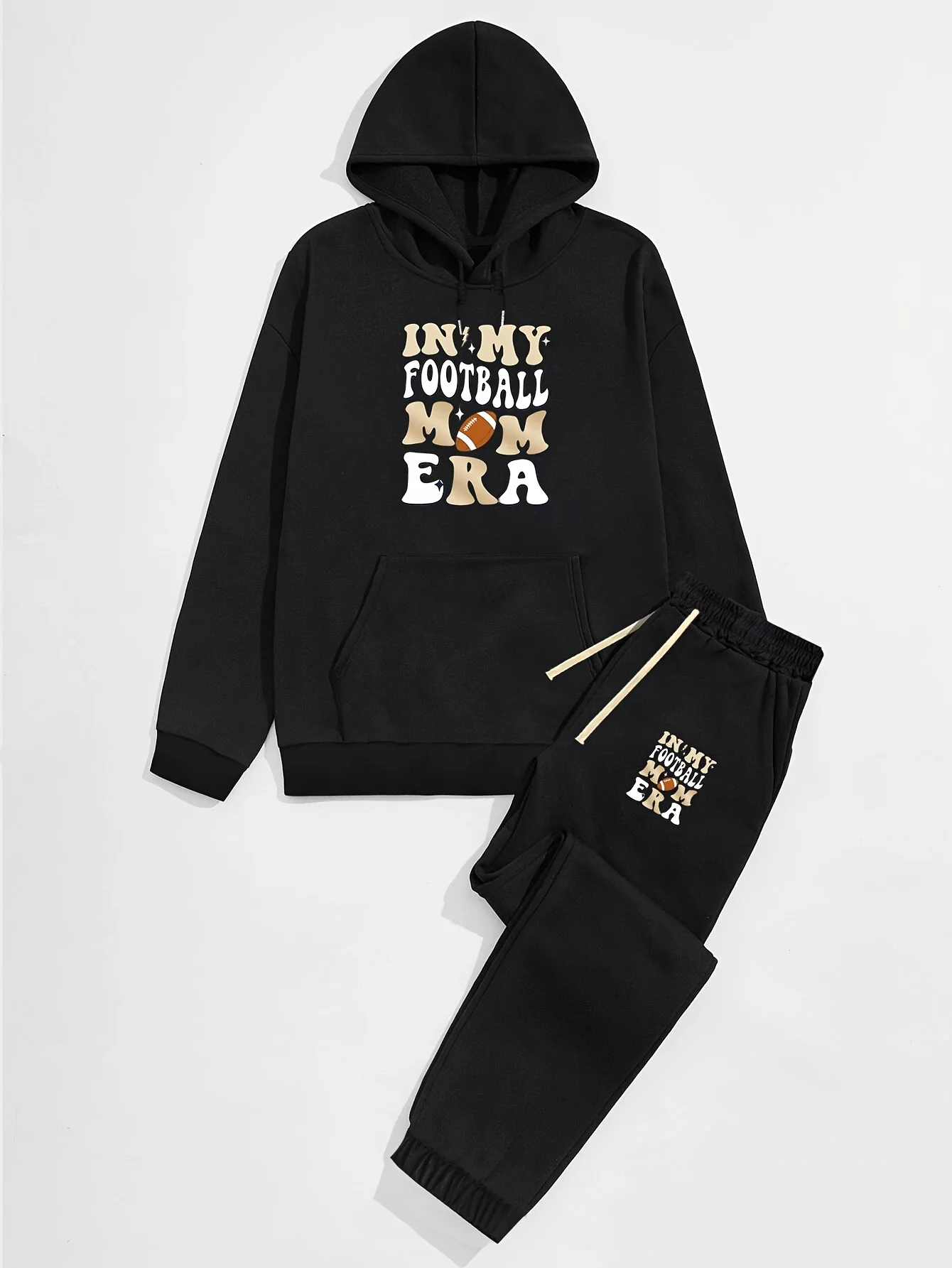 Men's My Football Era Print Hooded Sweatshirt & Drawstring Joggers 2Pcs Set, Versatile Stylish Outfit, Outdoor Wear, All Season