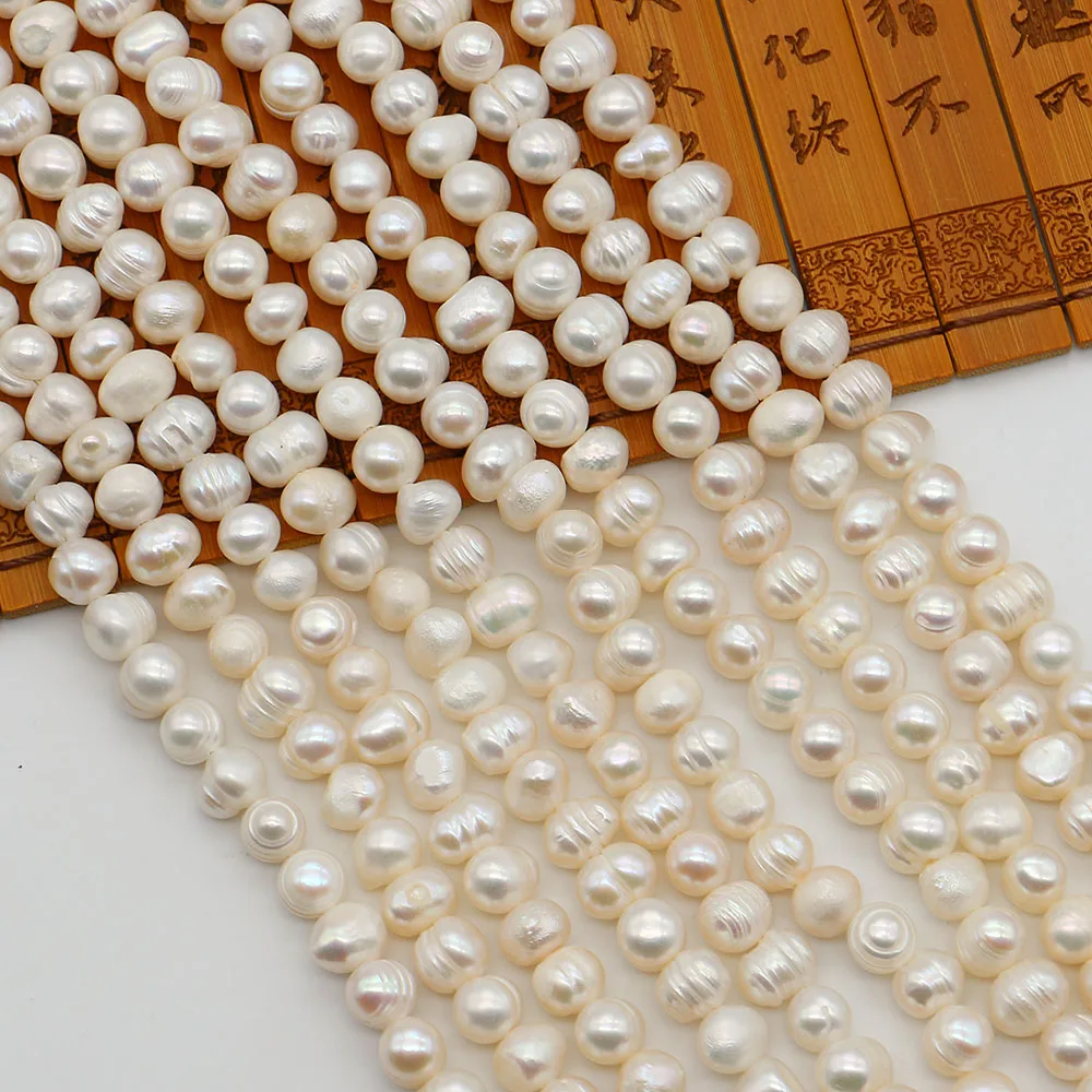 

Natural Freshwater Pearls White Threaded Punch Irregular Round Beads 5-10mm Women's Necklace Bracelet Jewelry Accessory 1 Strand