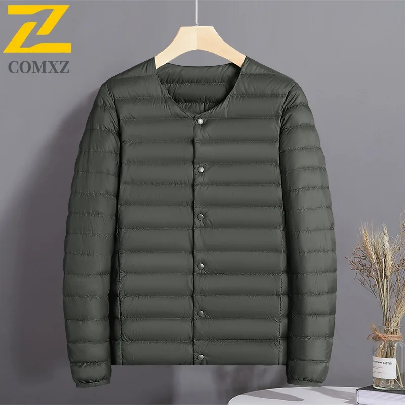 COMXZ 2025 Men Down Jacket Ultra Light Outdoor Working Warm Parka Baseball Collar Design Travel Windproof Winter Down Coat