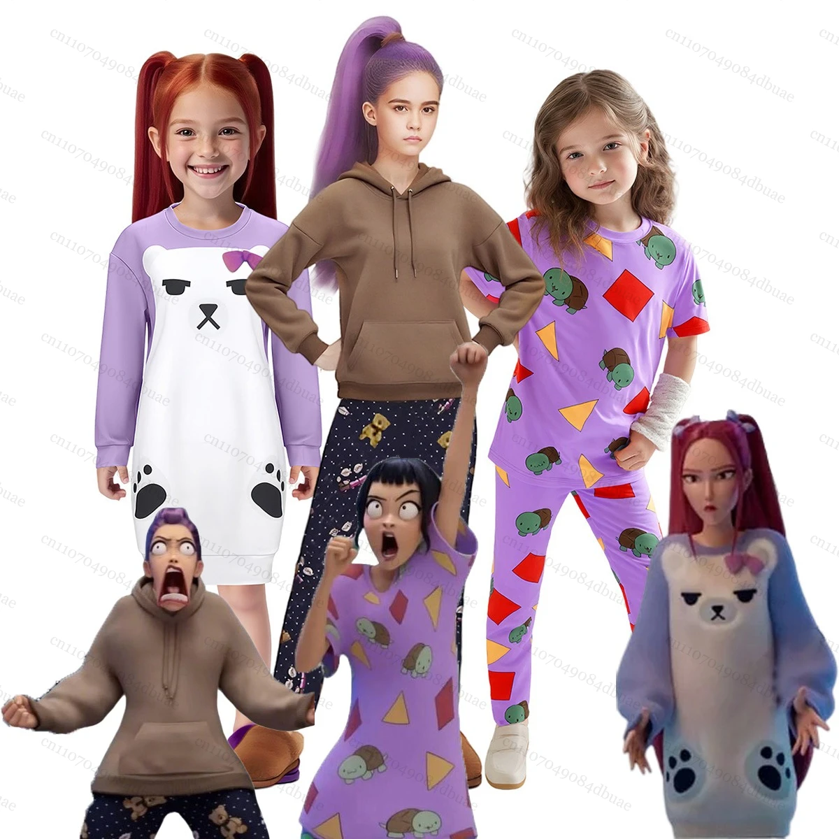 

Kids KPop Demons Hunters Rumi Zoey Mira Cosplay Print Pajamas T-shirt Shorts Nightdress Women Girls Roleplay Halloween Costume