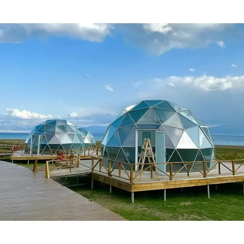 6M 7M Geodesic Dome for Luxury Glamping with Solid Panel and Tempered Glass in USA