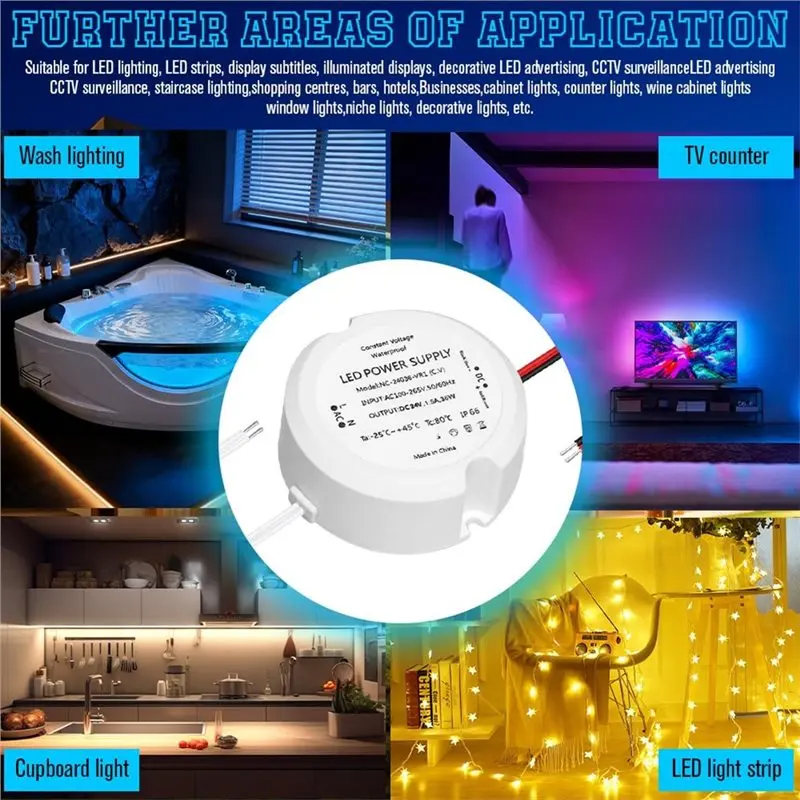 ABVT-Transformer 12V 36W LED, 230V To 12V Converter, Mini Round LED Power Supply 12V 3A, No Noise Design