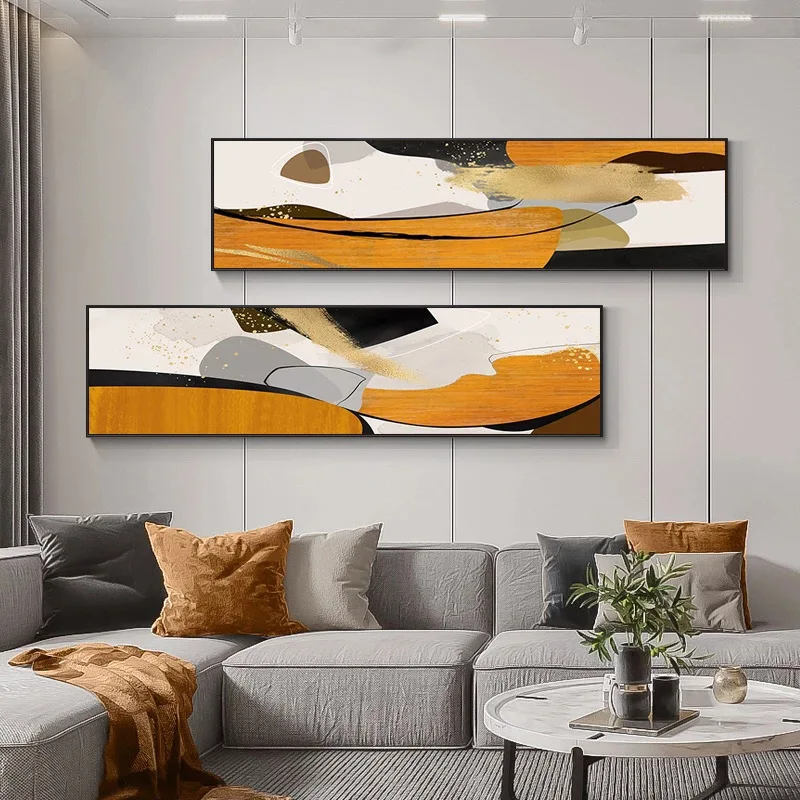 

Abstract Yellow Canvas Painting Simple Black Blue Poster And Prints Modern Nordic Pictures for Living Room Bedroom Home Decor