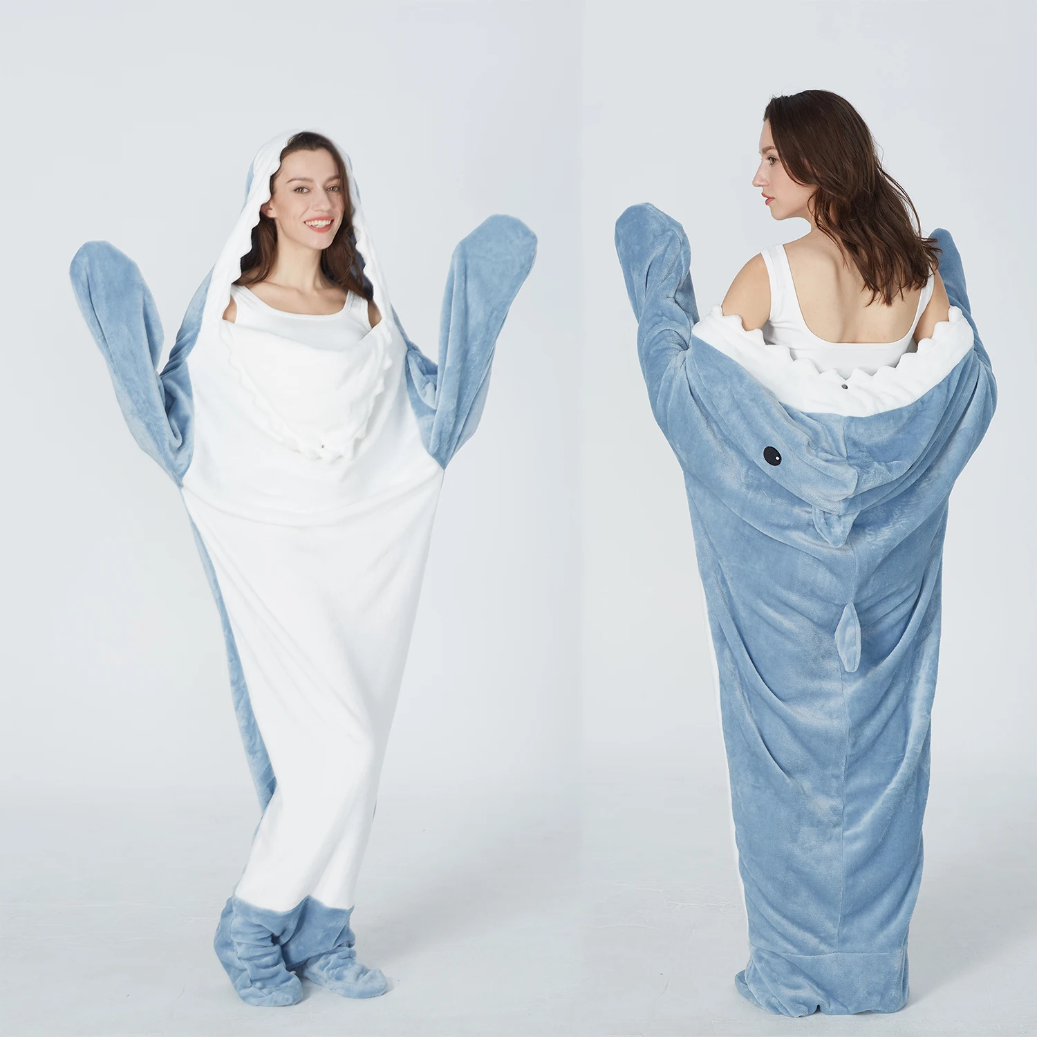 

Cartoon Cute Shark Women's Blanket Flannel Hooded Sleepwear Pijama jumpsuit Female Set Cute Pyjamas Christmas Party Loungewear