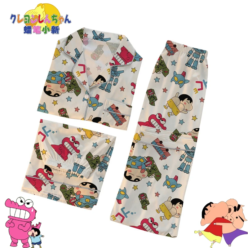 MINISO Cowboy Crayon Shin-chan Loungewear 3-piece Set Crayon Shin-chan Short Sleeve Shorts Pants Pajama Set Unisex Milk Silk