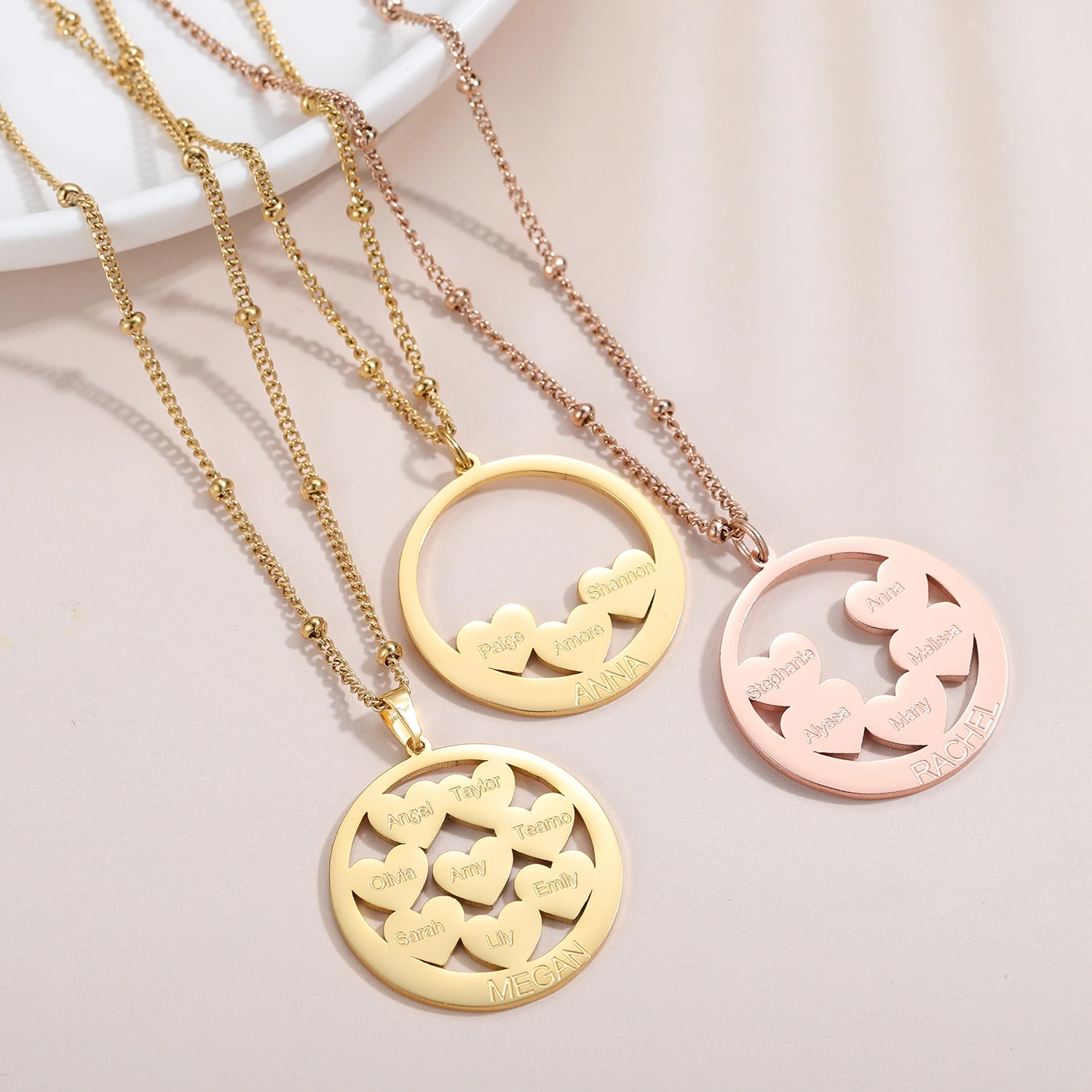 Heart Shaped Multiple Names Gold Plated Personalized Custom Name Necklace Family Gift Customized Names Pendant Jewelry Mom Gift