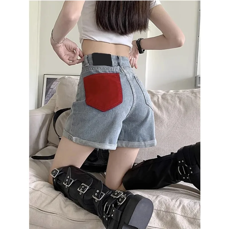 Designed with Contrasting Straight-leg Wide-leg Jeans and High-waist Rolled Hem Shorts