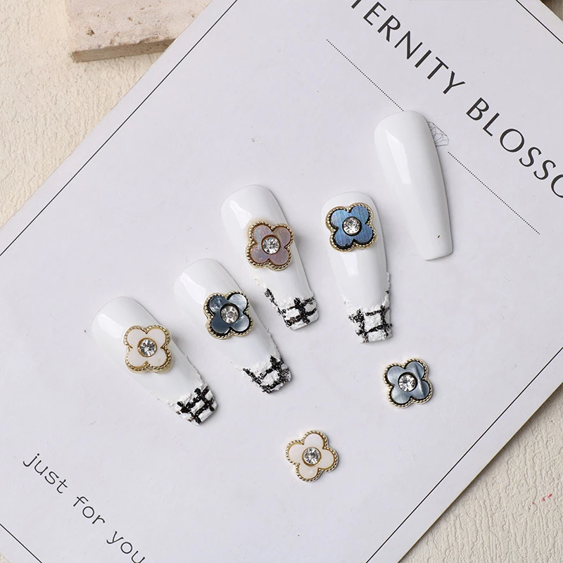 

10Pcs Alloy Flatback Rhinestone Clover Nail Art Decorations Abalone Shell Rhinestone Clover Nail Art Accessories