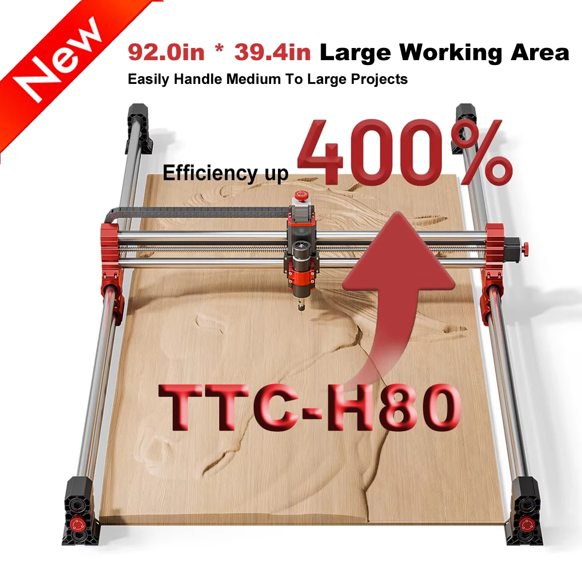 

Twotrees TTC-H80 39.4x78.7in large area CNC Router Machine 500W Spindle Motor For DIY Woodworking Tool Laser Engraver