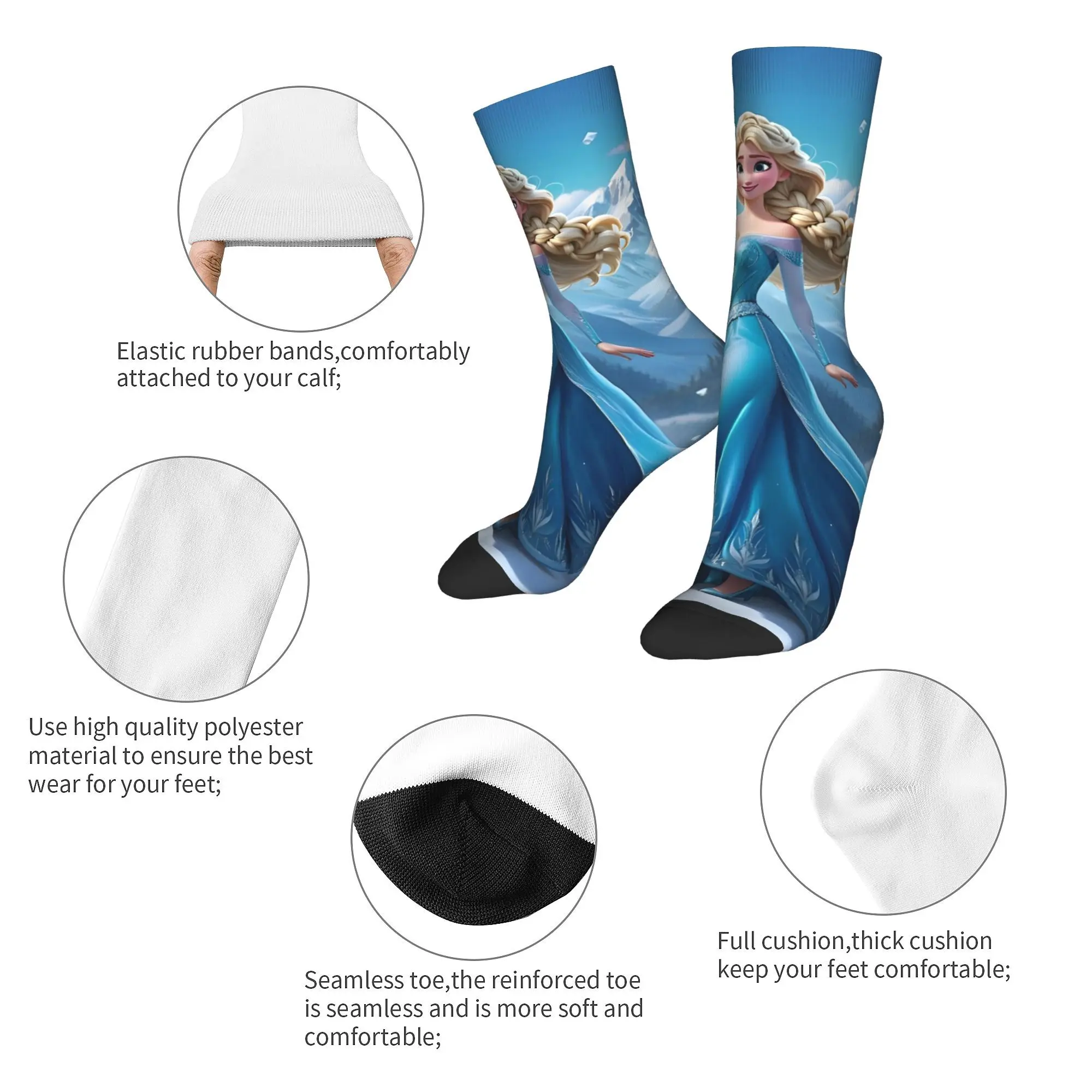 Frozen Anime Elsa Princess Print Dress Socks Merch for Daily Wear Cozy  Print Socks