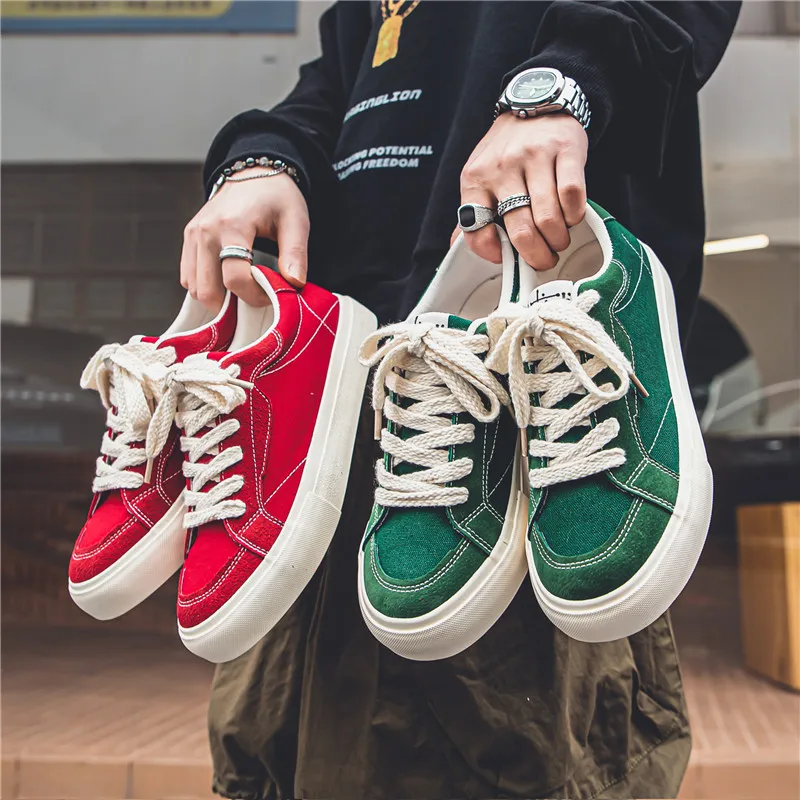 Harajuku Style Original Men Red Sneakers Breathable Canvas Sneakers Skate Shoes Men Low Platform Casual Sneaker Men Basket Homme