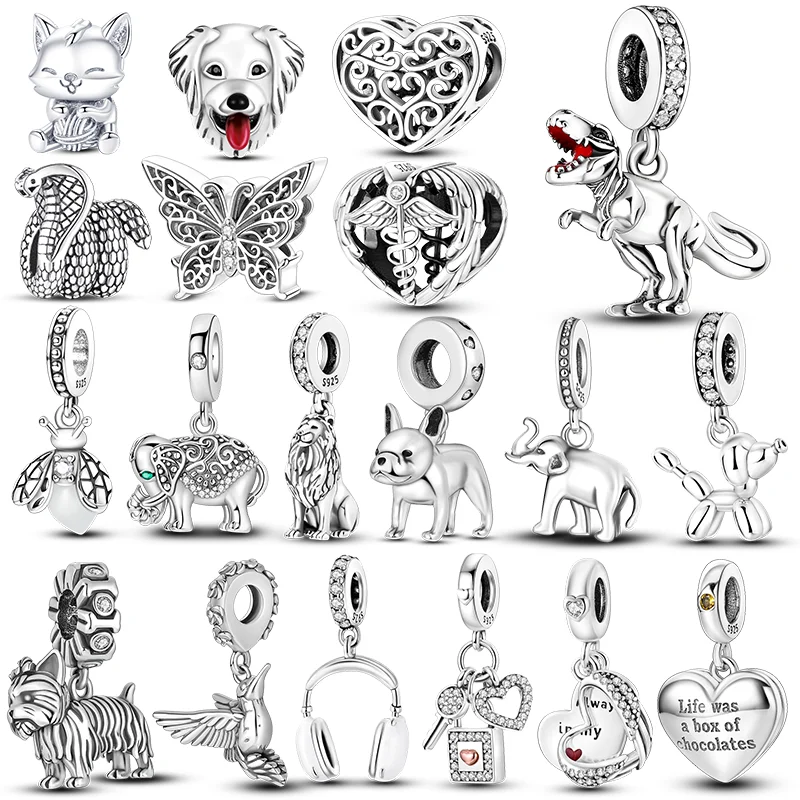 

Original Silver Plated Charms Butterfly Elephant Tyrannosaurus Rex Beads Fit Bracelet Necklace Diy Pendants Jewelry Women Gift