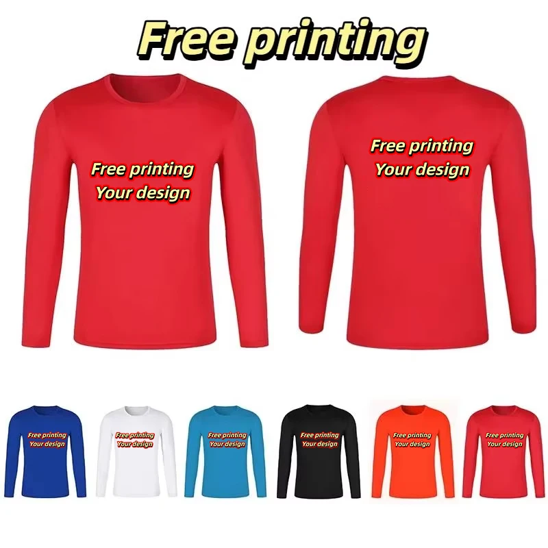 Summer Quick Drying Long Sleeved T-shirt Printed Logo Customized Photo Name Running Sports Workwear Advertising Shirt Jersey Top