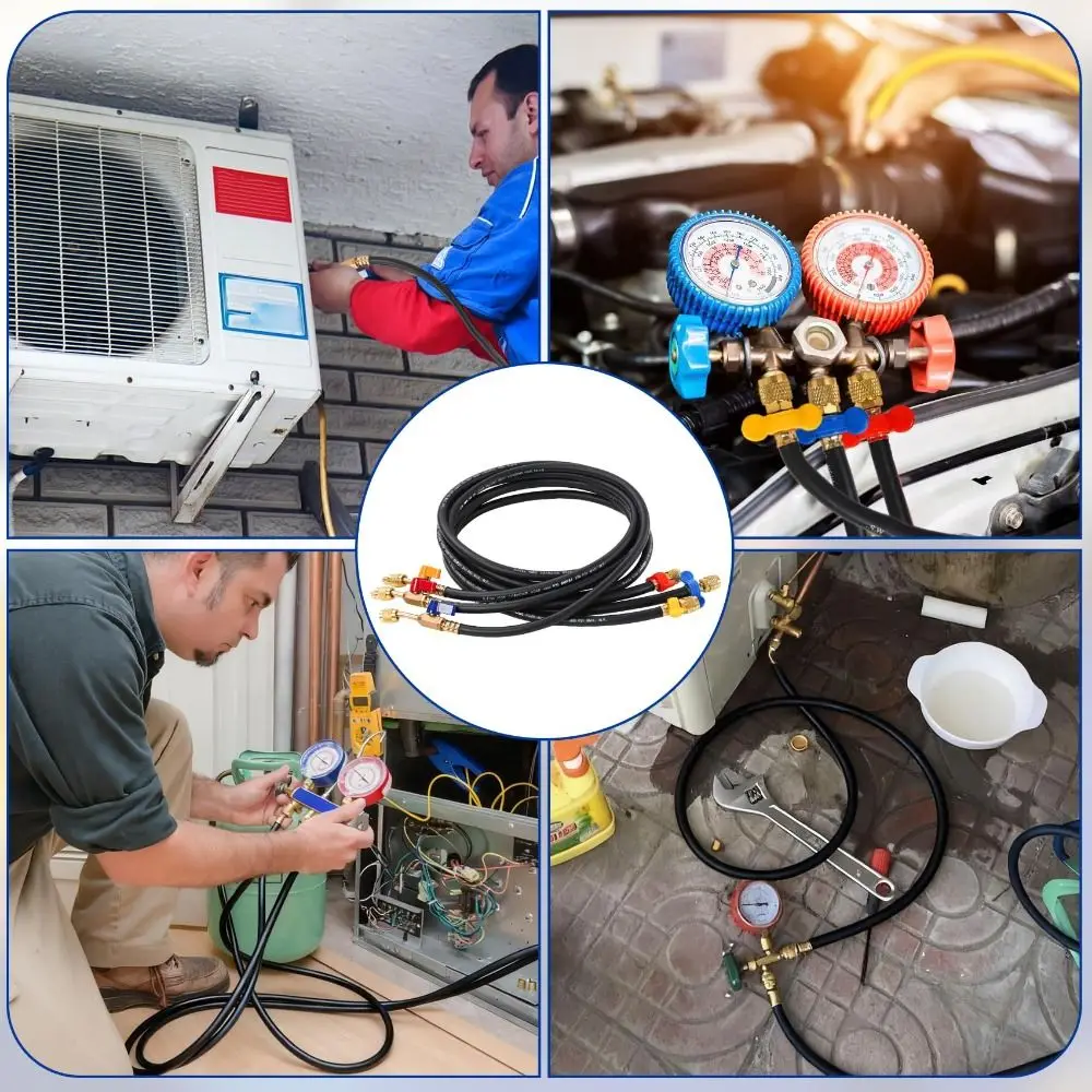 Rubber Charging Hose Set Fluorinated Tubes Fluoridation Detection Refrigerant Charging Hoses 4000psi Burst Pressure
