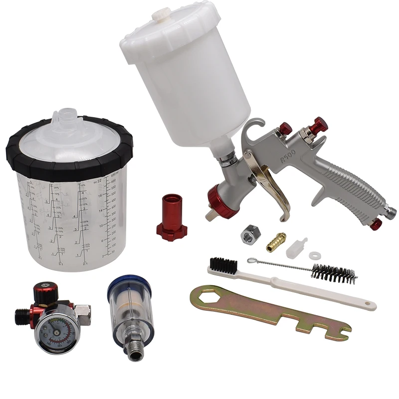 High Quality LVLP R500 Spray Gun Full kit 600cc Car Paint Gun with Air Regulator Gauge Water Oil Separator Filter