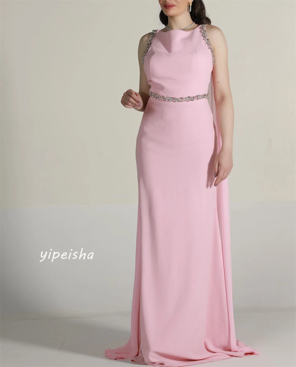 Customized Jiayigong  Jersey Draped Beading Birthday A-line O-Neck Bespoke Occasion Gown Long Dresses Saudi Arabia