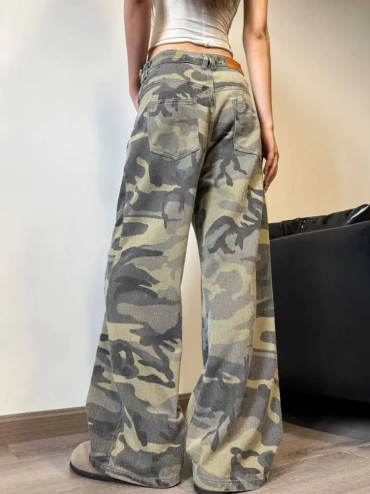 Camouflage Baggy Jeans for Women Personality Vintage Hip-hop Cool American Retro High Waist Fashion Wide Leg Trousers Versatile